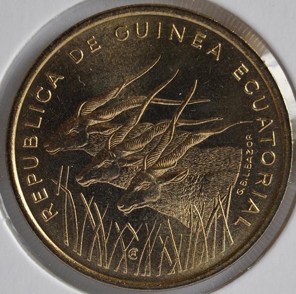 Central African States 25 FRANCS 1985 KM# 10 Aluminum-Bronze, Three giant eland