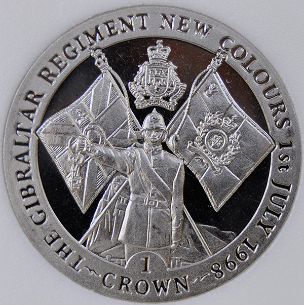 1998 Gibraltar 1 CROWN KM# 768 Proof Copper-Nickel Soldier presenting keys coin