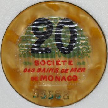 Monte Carlo Casino Chip 20 francs 1920's - 1950's Front