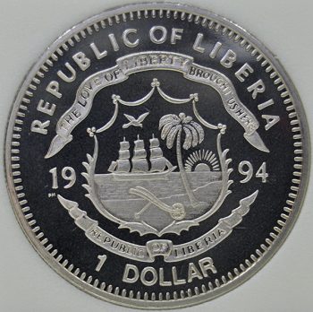 1994 Liberia 1 Dollar KM#139 UNC Copper-Nickel Formula One Race Car coin