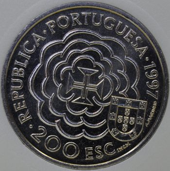 1997 Portugal 200 ESCUDOS KM# 700, China, Copper-Nickel