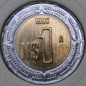 1992 Mexico 1 NUEVOS PESO KM# 550 UNC Bi-Metallic coin