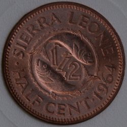 1964 Sierra Leone 1/2 CENT KM# 16 MS65-70 Bronze first year coin